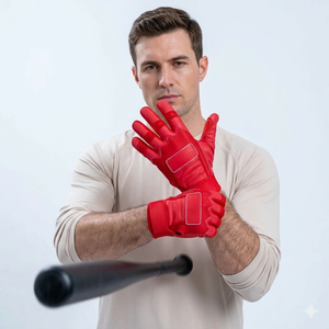 <b>Red</b> Color Custom Made Genuine Cowhide Leather Short Cuff Baseball Batting <b>Gloves</b> Heavy Duty Soft Custom Logo Velcro Closure - Product Image 1
