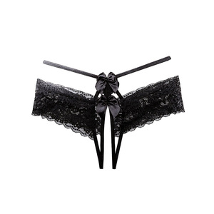Ding Zhi Mei Culotte string sexy en dentelle noire et bordeaux pour femme, lingerie transparente taille haute pour un look séducteur - Product Image 4