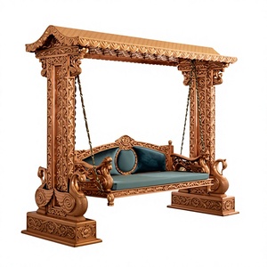 Columpio de Madera de Teca Marrón para Interiores, Hecho a Mano en India, Diseño Maharaja Tallado, Estilo Moderno, Tamaño Personalizado, para Eventos, Decoración del Hogar - Product Image 3