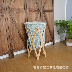 Collapsible Laundry <b>Basket</b> Canvas <b>Foldable</b> Standing Type Polygon Shape Clothing Organizer Dark Blue Ocean Blue Wave Pattern - Product Image 3