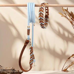 Set Guinzaglio e Collare per Cani Multifunzionale Intrecciato a Mano in Vera Pelle Regolabile Traspirante per Tutte le Stagioni - Product Image 1