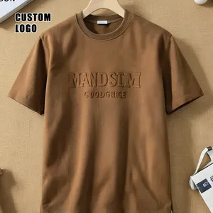 Camiseta personalizada de peso pesado con bordado Essentials Puff estampado Camiseta de algodón en relieve 3D Vintage liso para hombre de gran tamaño lavado ácido