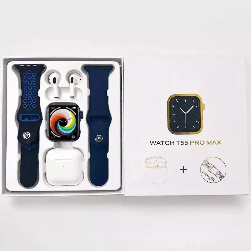 New T55 Pro Max Smartwatch TWS Earphone 2 In 1 BT Call Reloj Inteligente 1.44 Inch Screen T55 Pro Max Smart Watch