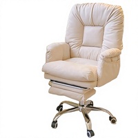 Chaise de bureau ergonomique de direction en cuir motif patte de chat, pivotante avec repose-pieds, base métallique, design moderne et minimaliste, hauteur réglable