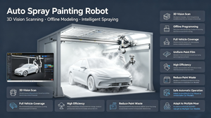 Système robotique intelligent de peinture automobile par pulvérisation avec vision 3D pour la numérisation de véhicules et la création de modèles numériques, édition hors ligne des trajets - Product Image 3
