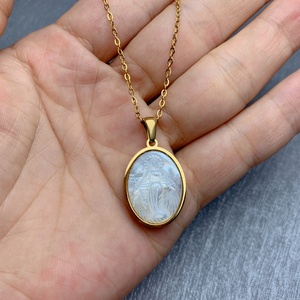 Collier en acier inoxydable en forme de coquille de mer, pendentif religieux <span class=keywords><strong>jésus</strong></span>, notre-dame, vierge <span class=keywords><strong>marie</strong></span>, cœur sacré pour femmes, vente en gros - Product Image 5