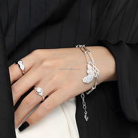 Bracelet en argent sterling S925 exquis et compact pendentif texture de lune chaîne à double couche bijoux en argent pour femmes