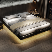 Lit flottant suspendu moderne de luxe léger et minimaliste, avec base rembourrée en cuir synthétique, cadre de lit double avec rangement, tailles King et Queen