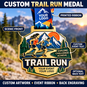Custom Marathon & Running Medals for Trail Run Finishers with Mountain Artwork and Printed Event Ribbon OEM ODM medal manufactur - Product Image 3