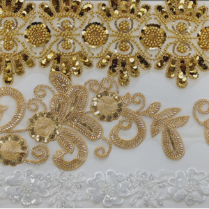 Ruban de dentelle brodé de perles et de sequins fait main, 100 % polyester, pour robe de mariée, sac, vêtement, matériel de couture - Product Image 5