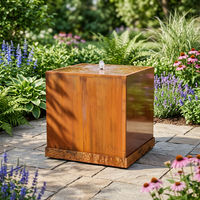 Fontaine de jardin en acier corten rouillé, élément aquatique rond, ornement paysager extérieur autoportant