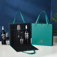 Mallette de transport de vin en cuir Pu Double boîtes d'emballage de bouteille en verre sacs-cadeaux de vin avec 2 verres à vin transparents