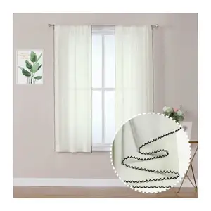 Alta Qualidade Barato Atacado Casa Black Lace Guarnição Pronto Feito Ao Ar Livre Reciclar Longo Branco Sheer Janela Cortinas