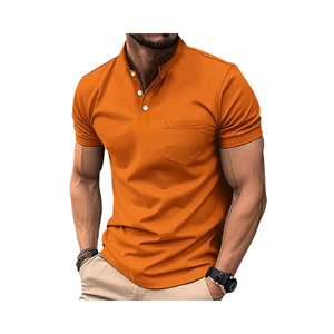 Logotipo personalizado de los hombres Casual sólido antiarrugas para Polo 100% poliéster Regular Fit manga corta bordado botón liso - Product Image 3