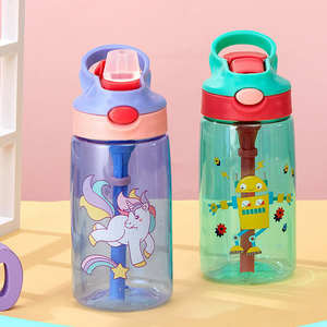 480ML BPA Free Cartoon Animal <strong>Princess</strong> Colorful Student Plastic <strong>Water</strong> <strong>Bottle</strong> With Straw and Handle - Product Image 3