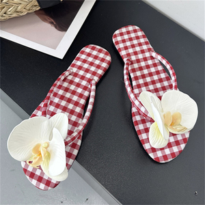 Summer Sweet Girl Flowers Non-Slip TPR Beach <b>Shoes</b> Comfortable Flat Bottom Plaid for Slippers Breathable <b>Soft</b> Lightweight - Product Image 1