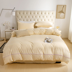 Ensembles de housse de couette douce avec passepoil Couvre-<span class=keywords><strong>lit</strong></span> Queen Size Ensemble de literie en microfibre Couverture de literie de luxe en gros - Product Image 4