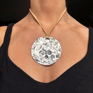 Boho Vintage Leather <b>Necklace</b> Women Oversized Silver Pendant Disc <b>Statement</b> Jewelry Exaggerated Chains Featuring Pearl Main - Product Image 1