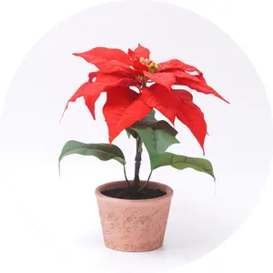 Decorative White Red Christmas Flower Artificial Poinsettia Flower Plant With Foil Paper In Pot