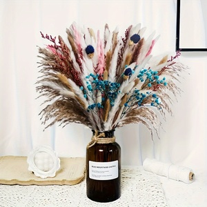 Bouquet d'herbe de la pampa séchée naturelle avec gypsophile bleue et <span class=keywords><strong>chardon</strong></span>, arrangement floral bohème préservé pour la décoration intérieure, mariage - Product Image 3