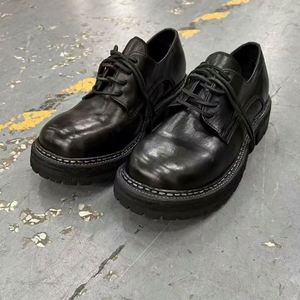 Chaussures Oxford en cuir noir à bout rond, lacets, semelle en caoutchouc antidérapante, toutes saisons, chaussures habillées pour hommes - Product Image 1