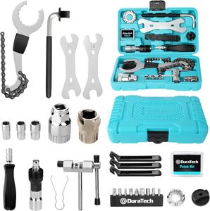 Kit d'outils de réparation de VTT 31 pièces avec extracteur de rivets de chaîne, leviers de pneus, démonte-pédalier - Boîtier de rangement rigide en métal - Product Image 1