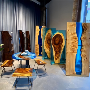 Elegante juego de mesa consola de madera maciza para comedor, restaurante, cocina, Bar, mesa consola de madera maciza con panel de madera de resina epoxi 1 - Product Image 1