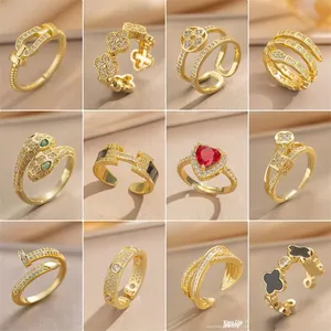 Bague ajustable en cuivre et zircon plaqué or 18 carats, style luxe léger haut de gamme, design de niche, tendance simple coréenne et <span class=keywords><strong>japonaise</strong></span> pour femme - Product Image 2