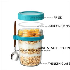 Pot de conservation alimentaire classique de 350 ml, en verre Mason, à large ouverture, hermétique, pour flocons d'avoine, yaourt, lait, avec cuillère - Product Image 3