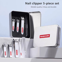 Ensemble de coupe-ongles en acier inoxydable luxueux 5 pièces, kit de manucure et pédicure, lime à ongles, cure-oreilles, boîte d'outils de toilettage portable