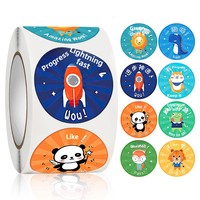 500 feuilles/rouleau d'autocollants de récompense imprimés en couleur sur plaque de cuivre vernie UV, 8 motifs, pour encourager les enfants, étiquettes d'animaux mignons