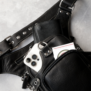 Outdoor Travel 2-Way Genuine Leather Biker <b>Waist</b> <b>Bags</b> <b>Men</b> Fashion With Zipper Closure - Product Image 4