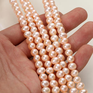 Colliers de perles d'eau douce roses presque naturelles de 7-8 mm, vente en gros du fabricant, perles semi-finies pour la fabrication artisanale de bijoux - Product Image 1