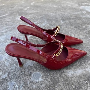 <span class=keywords><strong>Sandali</strong></span> con <span class=keywords><strong>tacco</strong></span> da donna con catena nera <span class=keywords><strong>bordeaux</strong></span> pump da sposa scarpe da ufficio scarpe da donna tacchi - Product Image 5