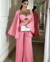 Ensemble plissé 3 pièces pour femme : haut bandeau à bretelles perlées, kimono à manches larges et pantalon large – 5 couleurs, tailles S-XXL