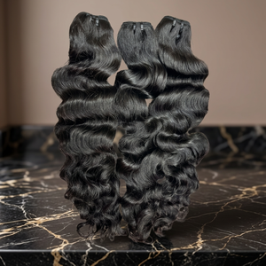 Extensions de cheveux humains bouclés naturels, ondulations profondes, noirs, Remy, cheveux indiens, double trame, pointes pleines, tissage machine, en vrac - Product Image 1