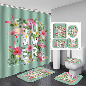 Summer Nordic 3D Printed Tropical Flamingo Home Decor <span class=keywords><strong>Rideau</strong></span> de douche de bain toilette avec tapis - Product Image 4