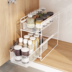 <span class=keywords><strong>Cuisine</strong></span> Articles Ménagers Multifonction Empilable stockage titulaire Panier <span class=keywords><strong>Sous</strong></span> Évier 2 Niveaux Extensible Étagère Organisateur Rack Coulissant - Product Image 5