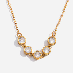 Collier tennis en acier inoxydable plaqué or 18 carats avec zircon, autres types géométriques, rond, bijoux quotidiens et de fête pour femmes - Product Image 1