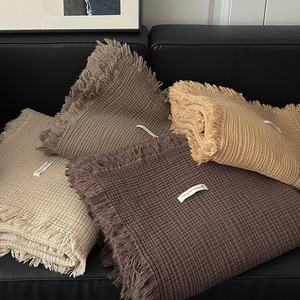 Sofá suave de alta calidad, ropa de cama, viaje, Hotel, oficina, Color sólido, 100% algodón, borlas, manta tejida para regalo - Product Image 2