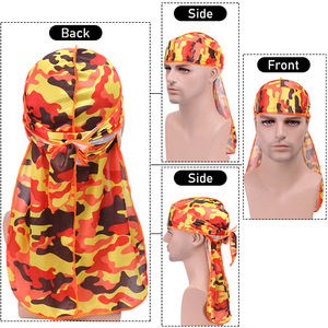 Bán Buôn Hip Hop Ngụy Trang Satin Lụa Durags Biểu Tượng Tùy Chỉnh Headbands Người Đàn Ông Dài Đuôi Sóng Dân Tộc Bandanas Purecraft - Product Image 3