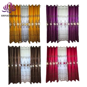 高級ドレープレッドベルベットポリエステル刺繍薄手カーテン仕上げリビング & ベッドルーム用 - Product Image 4