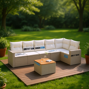 Ensemble de canapés de jardin Andoftram 6 places en rotin, mobilier d'extérieur avec rangement, design contemporain, beige - Product Image 2