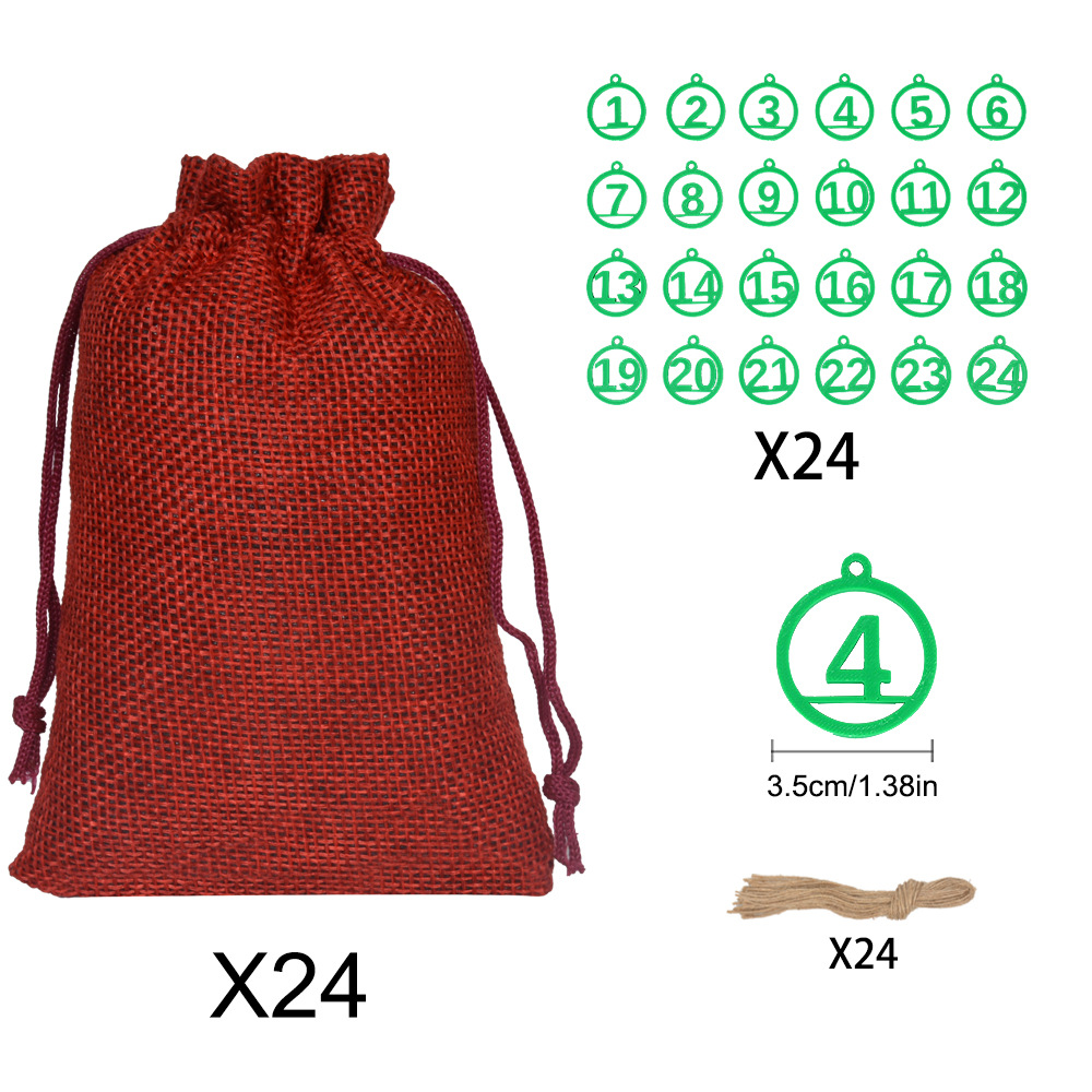 Sac bordeaux + étiquette verte; 7*9cm