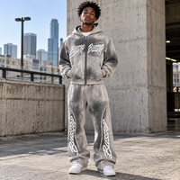 Ensemble de survêtement Blesstop 100 % coton délavé style vintage, sweat à capuche zippé oversize et pantalon de jogging large, streetwear personnalisé OEM