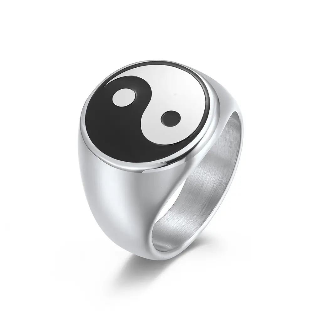 Titanium Steel Engraved Tai Chi Ring Chunky Rings Stainless Steel Feng Shui Vintage Rings Jewelry Men