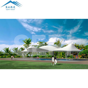 Nhà máy tùy chỉnh pvdf VảI Hồ bơi mái che Tán lều không thấm nước UV bảo vệ ngoài trời độ bền kéo cấu trúc màng lều - Product Image 6