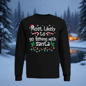 Camiseta de manga larga con estampado de Navidad y Santa Claus, ideal para ir de pesca - Product Image 3