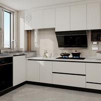 Armoires de cuisine modernes en acier inoxydable écologiques, laquées gris clair, modulaires, sur mesure, Foshan