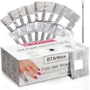 BTARTBOX Pro Gel Nail Polish Remover Set Nail Foils 200 pcs Nail Foil Wraps Soak Off Gel Remover with 1 Pcs Cuticle Pusher